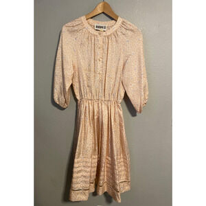 Vintage Dalani II Dress Womens Size 8 Beige Floral Midi Cottagecore Prairie 80s